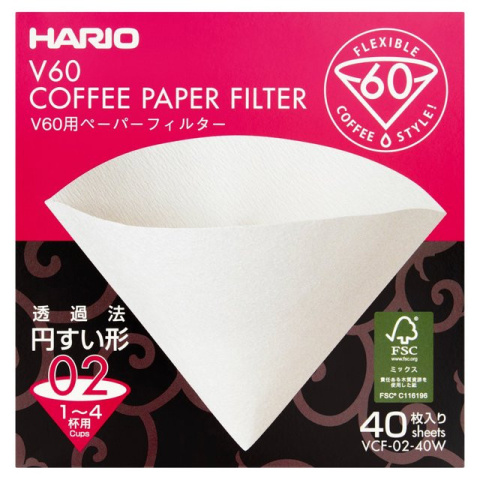 Hario filtry V60-02 100szt. białe Hario filtry V60-02 100szt. białe